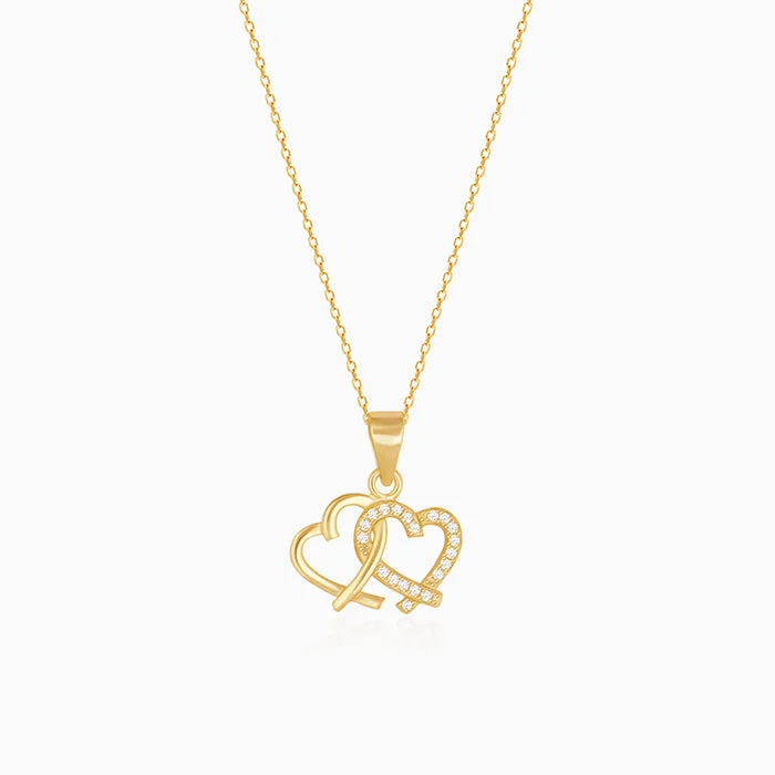 Stunning necklaces and pendants with aquamarine stones for a serene effect-Golden Bonding Hearts Pendant With Link Chain