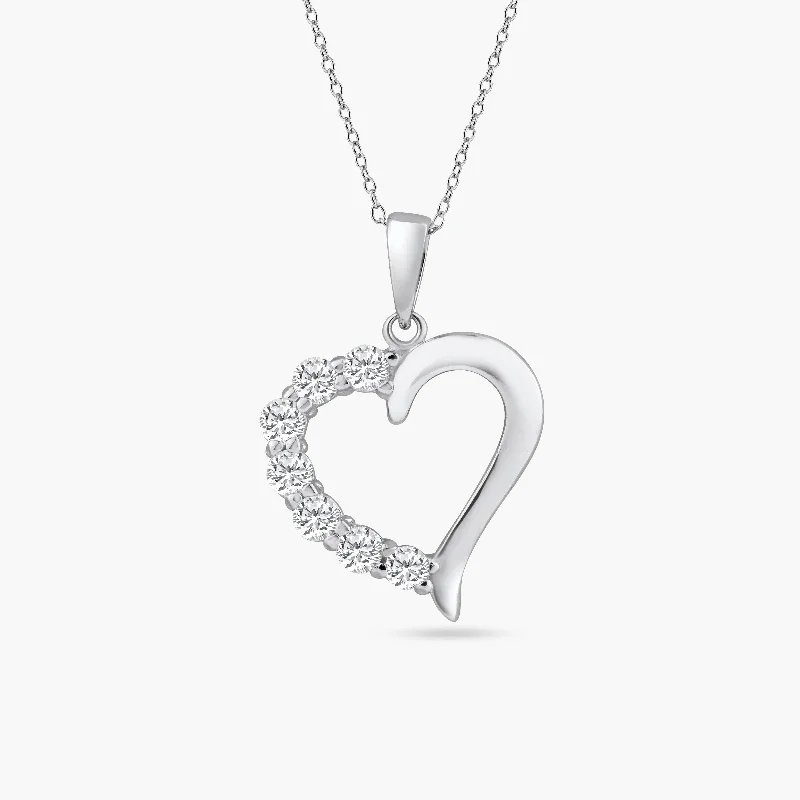 Stunning necklaces and pendants with amethyst gemstones for a calming effect-Rhodium Plated 925 Sterling Silver Open CZ Heart Necklace - STP01584