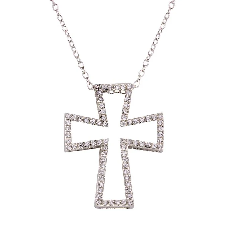 Best necklaces and pendants with intricate filigree for vintage-inspired elegance-Rhodium Plated 925 Sterling Silver Open Cross Necklace with CZ - STP01597