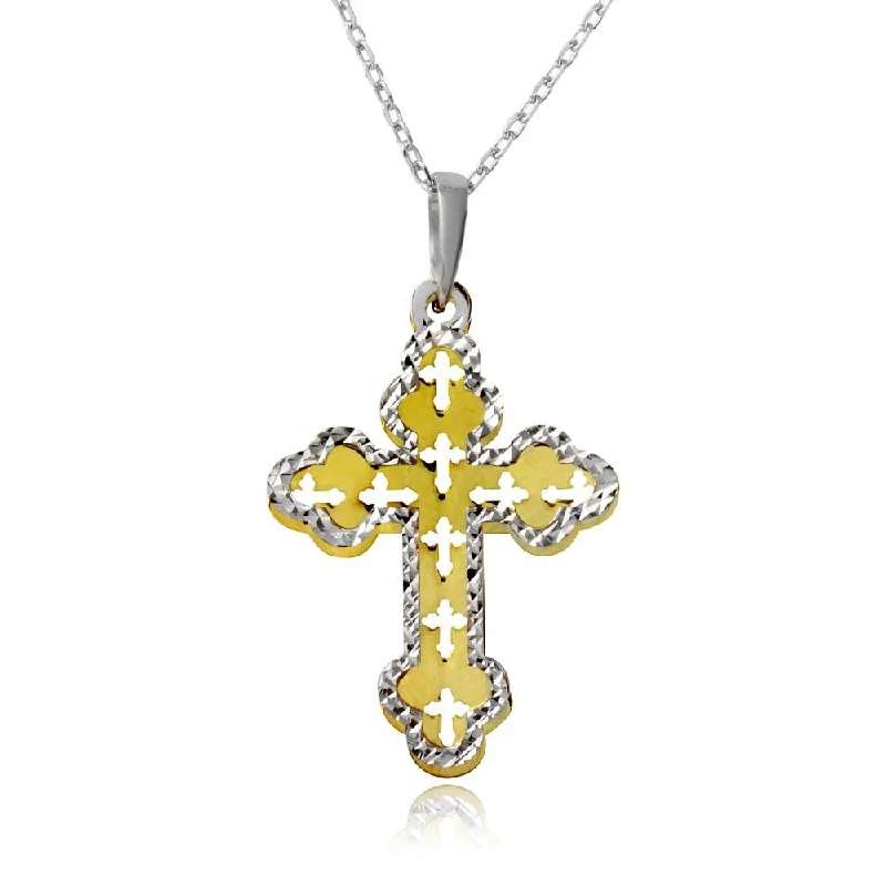 Beautiful necklaces and pendants with butterfly motifs for a whimsical style-Gold and Rhodium Plated 925 Sterling Silver Double Cross Necklace - SOP00001