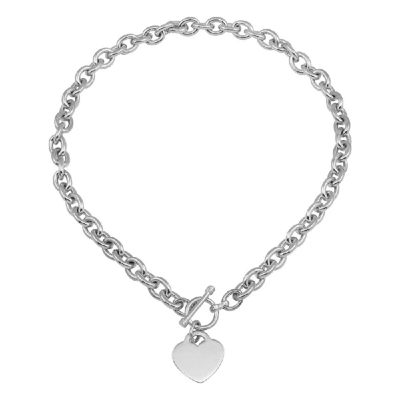 Best necklaces and pendants with layered designs for a chic, stacked look-High Polished 925 Sterling Silver Toggle Heart Link Necklace - THN00001