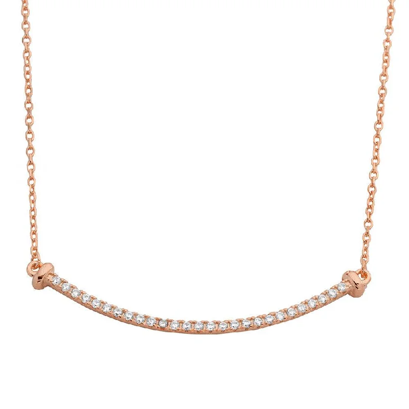 Personalized necklaces and pendants with initials for a customized and meaningful gift-Rose Gold Plated 925 Sterling Silver Curved CZ Bar Necklace - BGP01103RGP