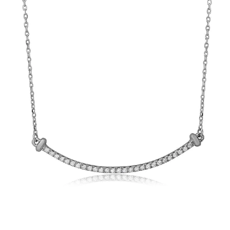 Necklaces and pendants with crescent moon designs for a celestial and mystical feel-Silver 925 Rhodium Plated CZ Curve Line Necklace - BGP01103RHD