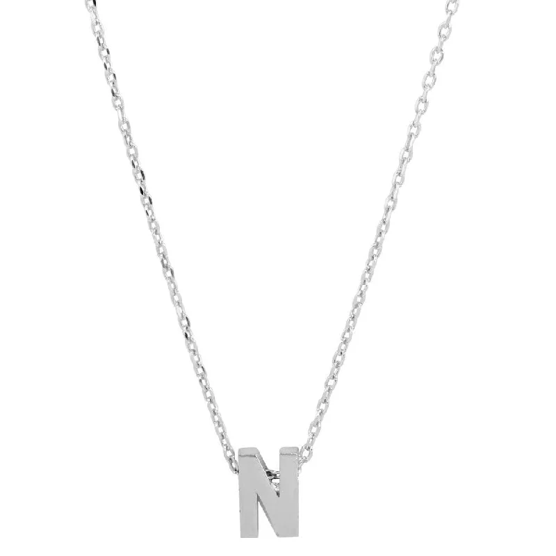 Best necklaces and pendants with minimalist pendants for a sleek, understated look-Rhodium Plated 925 Sterling Silver Small Initial N Necklace - JCP00001-N