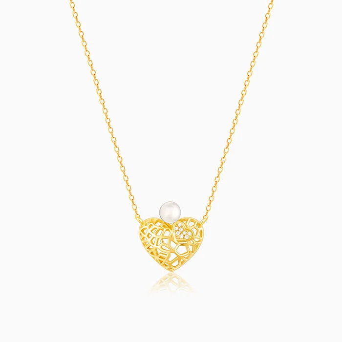 Best necklaces and pendants with matching rings for a coordinated jewelry set-Golden Filigree Pearl Heart Necklace