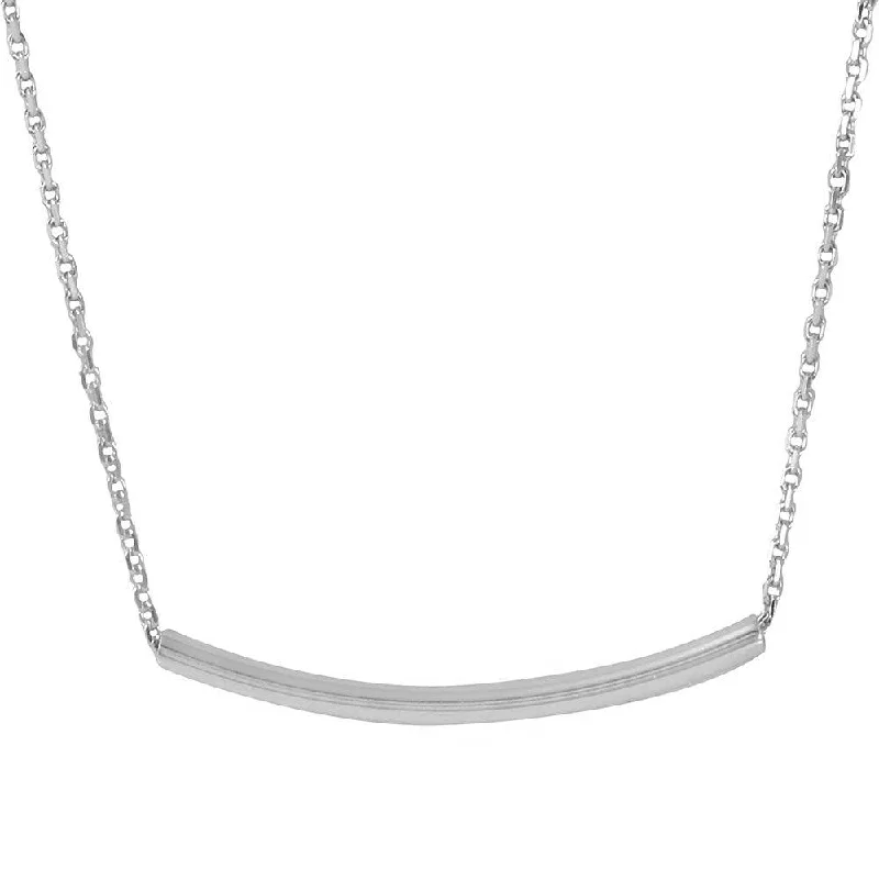 Beautiful necklaces and pendants with butterfly motifs for a whimsical style-Silver 925 Rhodium Plated Curve Bar Necklace 26mm - DIN00051RH