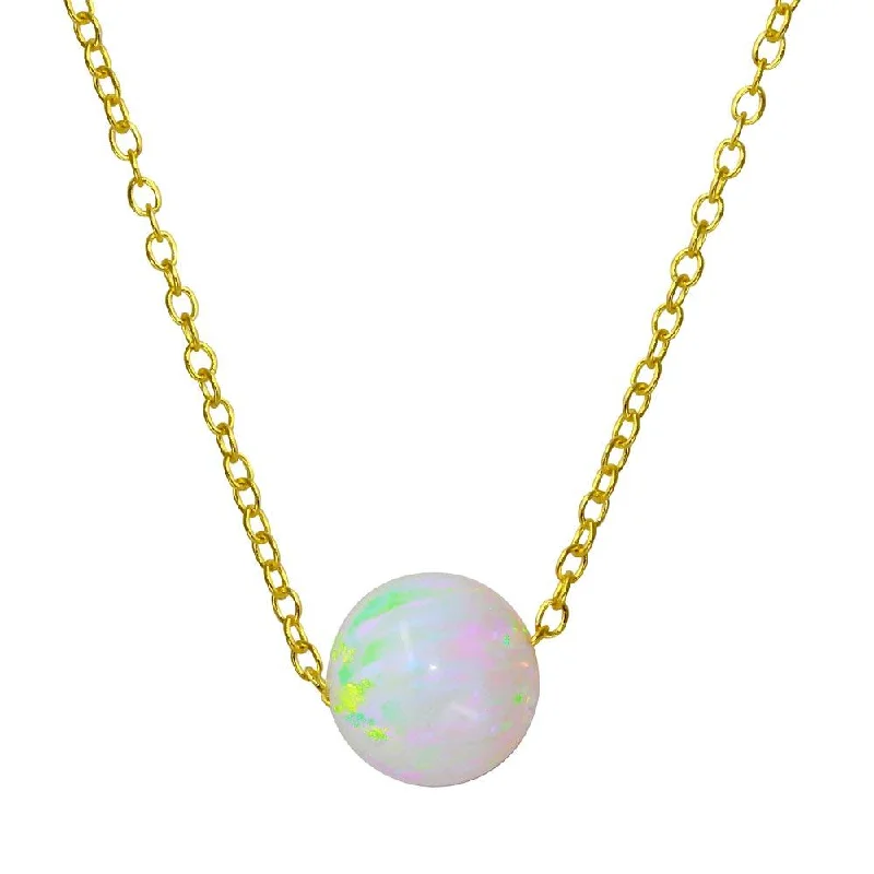 Stunning necklaces and pendants with ruby and diamond combinations for a luxurious effect-Gold Plated 925 Sterling Silver White Round Synthetic Opal Necklace - STP01563GP