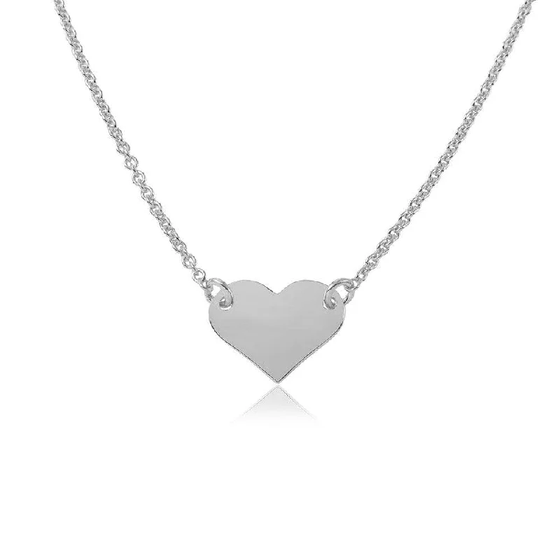 Necklaces and pendants with lock and key designs for a symbolic gesture-Silver 925 Rhodium Plated High Polished Heart Necklace - DIN00044RH