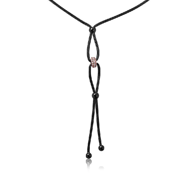 Stunning necklaces and pendants with ruby and diamond combinations for a luxurious effect-Silver 925 Black Rhodium Interlock With CZ Encrusted Rose Gold Plated Loop Italian Necklace - ENC00006BR