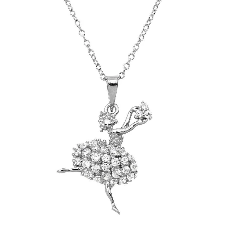 Necklaces and pendants with star-shaped designs for a whimsical, celestial touch-Rhodium Plated 925 Sterling Silver Ballerina CZ Necklace - BGP01153