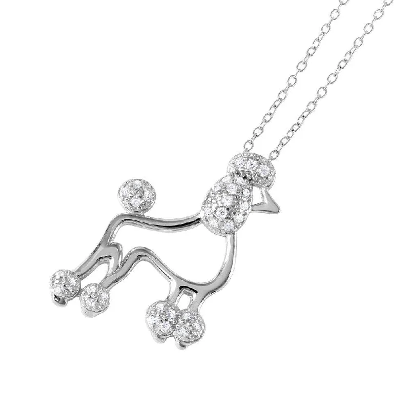 Stunning necklaces and pendants with birthstone pendants for a personal touch-Silver 925 Rhodium Plated CZ French Poodle Charm Necklace - BGP01036