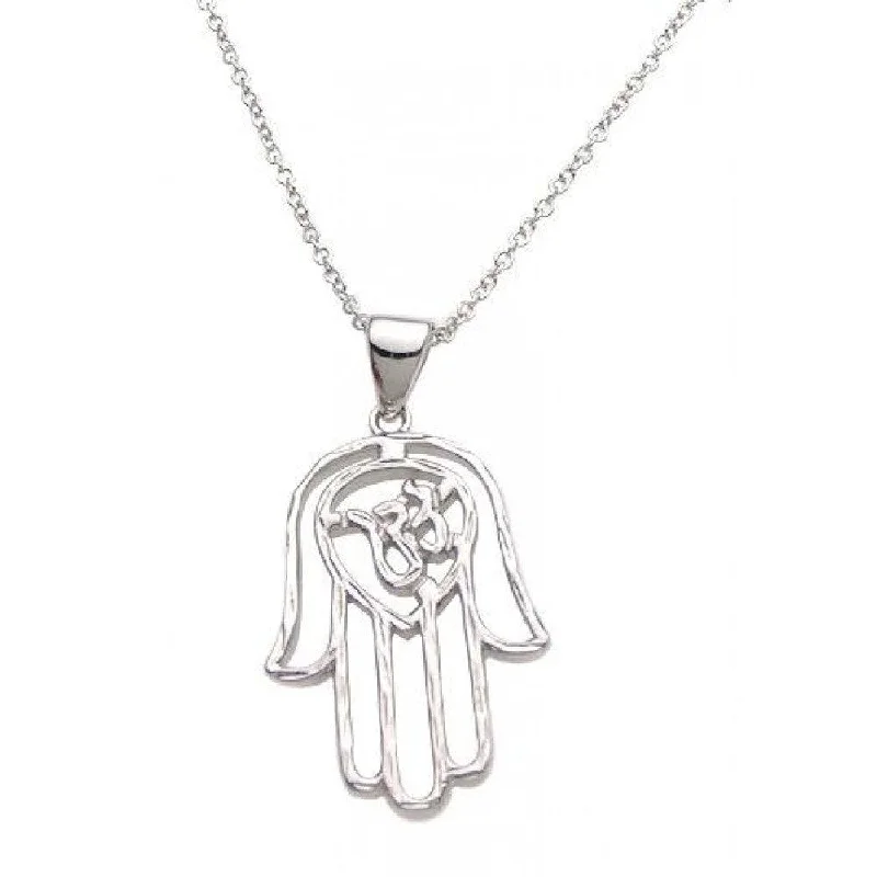 Best necklaces and pendants with black diamonds for an edgy, bold statement-Silver 925 Rhodium Plated Hamsa Pendant Necklace - STP00973