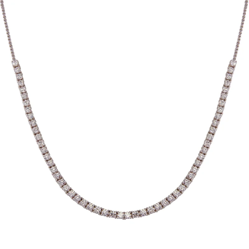 Trendy necklaces and pendants with statement pieces for a bold fashion statement-Rhodium Plated 925 Sterling Silver Adjustable Tennis CZ Necklace - BGP01258