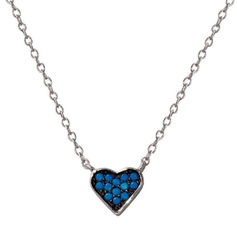 Best necklaces and pendants with statement designs for a fashionable accessory-Rhodium Plated 925 Sterling Silver Heart Necklace with Turquoise Beads - STP01568XP