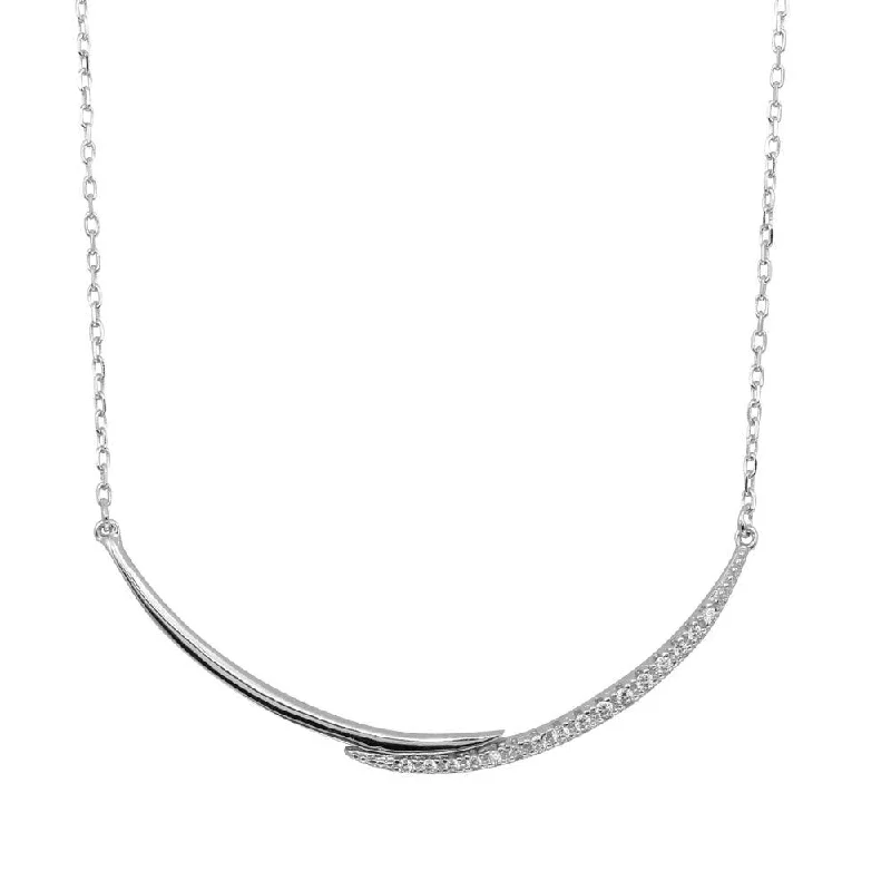 Unique necklaces and pendants with vintage-inspired designs for timeless appeal-Rhodium Plated 925 Sterling Silver Double Curve Necklace with CZ - BGP01235