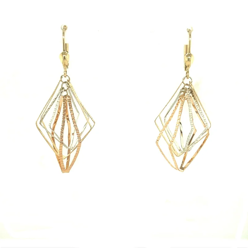 Drop Earrings for Wellness Routine -Multi-Shaped Dangle Earrings - 14kt Tri-Color Gold