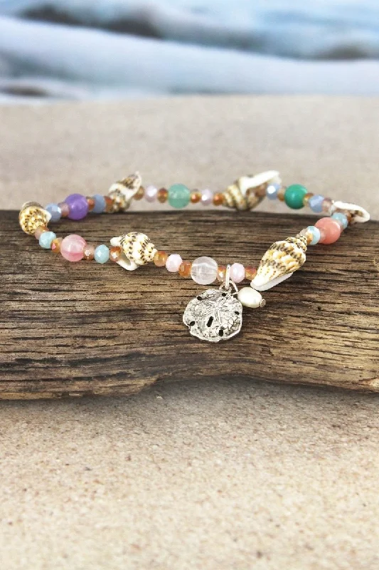 Stackable bangles with colorful enamel finishes -SALE! Sand Dollar Charm Multi-Color and Shell Beaded Bracelet