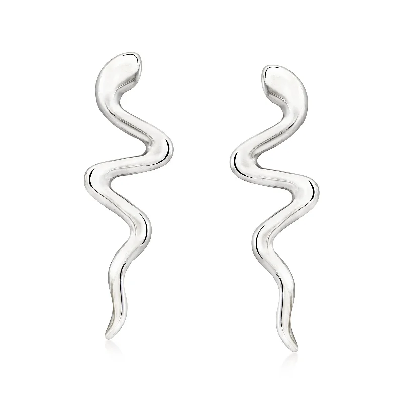 Drop Earrings with Keyhole Designs -Ross-Simons Italian Sterling Silver Snake Drop Earrings