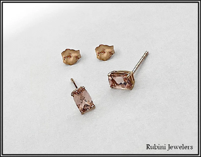 Ethnic Drop Earrings with Tribal Design -14Kt Rose Gold Morganite Post Earrings