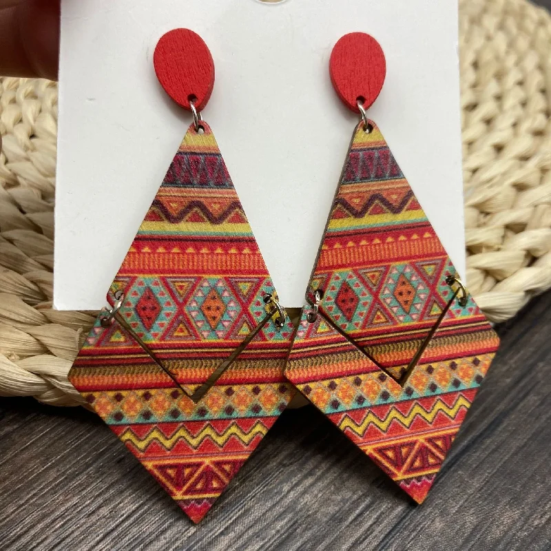 Gemstone Drop Earrings for Color -Wholesale Antique Bohemian Printed Wood Earrings