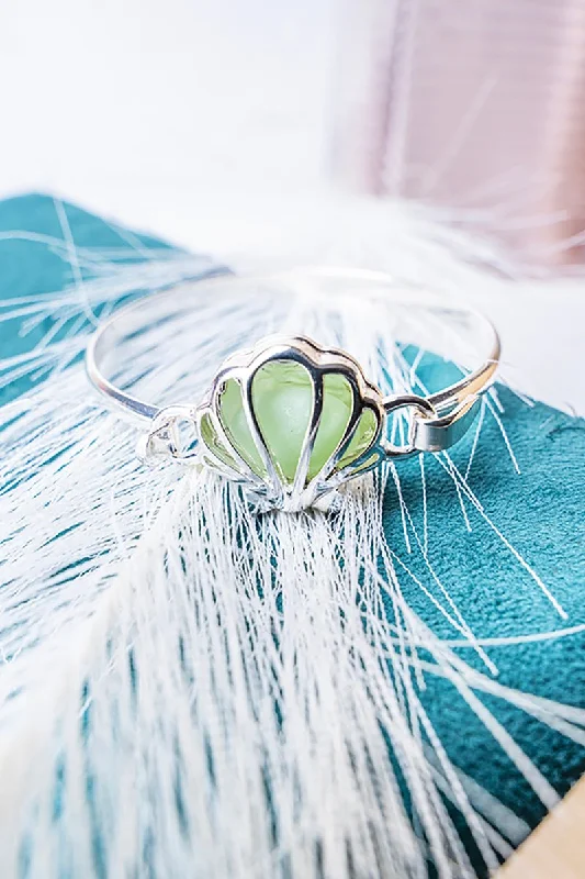 Bangles with engraved floral patterns for elegance -SALE! Cut-Out Silvertone and Turquoise Sea Glass Seashell Bracelet