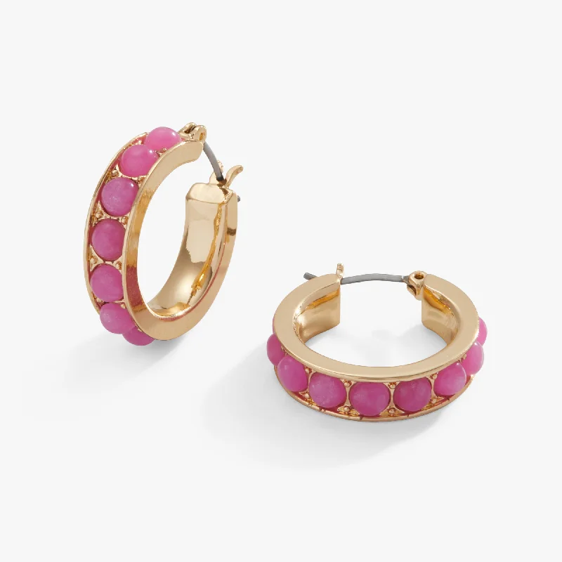 Drop Earrings with Animal Motifs -Gemstone Hoop Earrings, Reconstituted Pink Agate