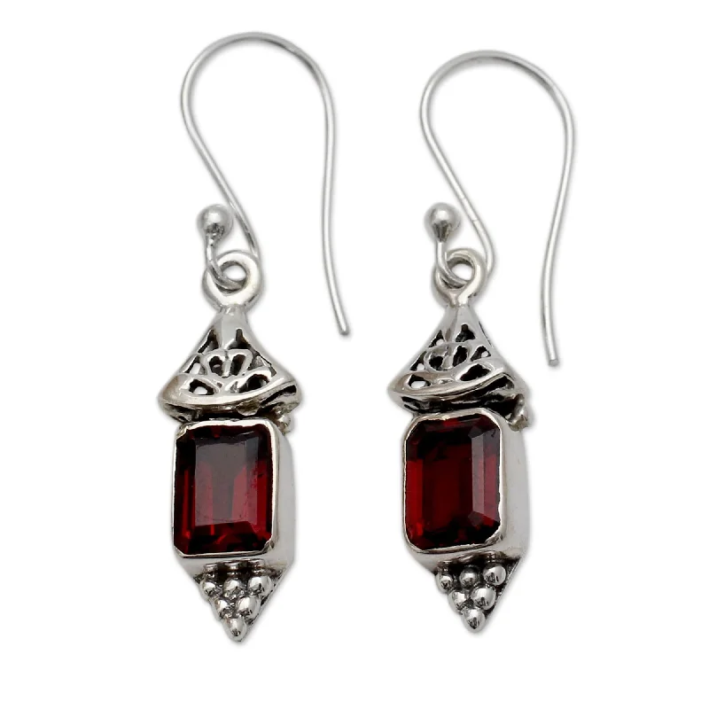 Oval Drop Earrings for Grace -Sterling Silver 'Red Lantern' Garnet Earrings