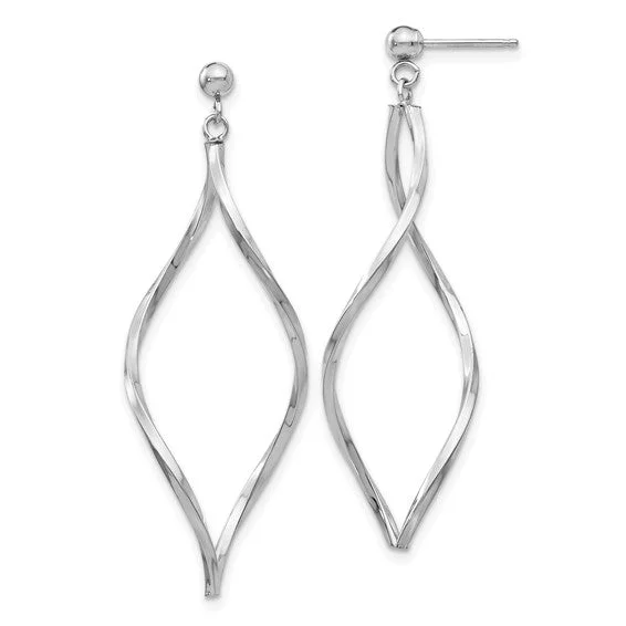 Drop Earrings with Wave Designs -Twisted Design Dangle Earrings - 14kt White Gold