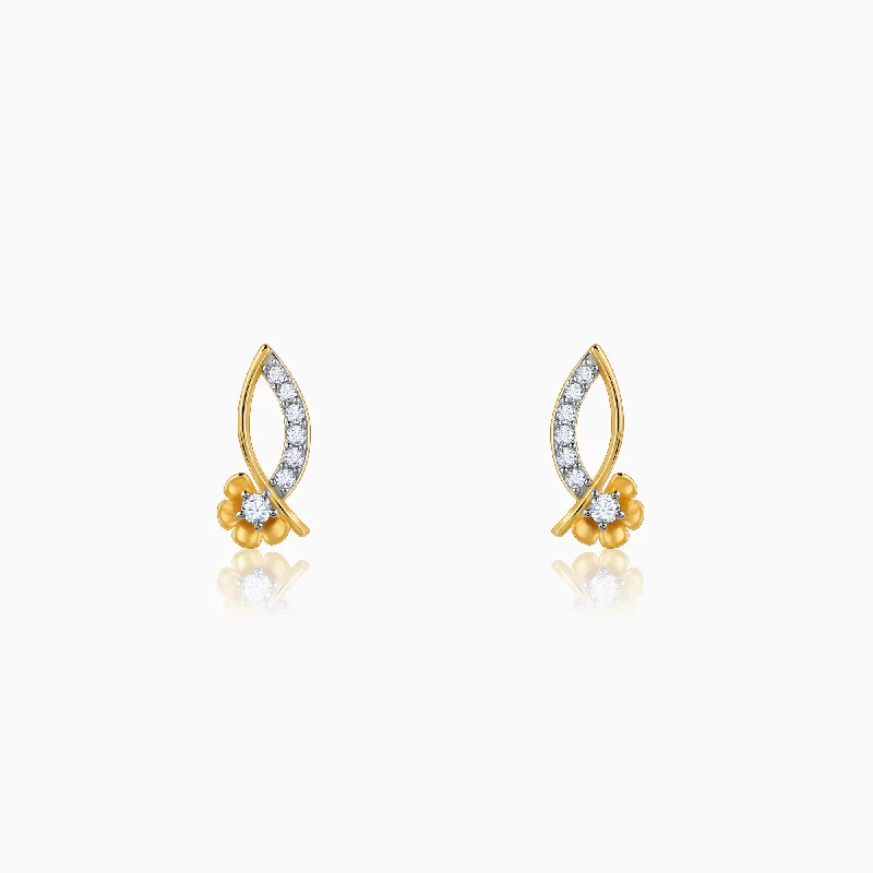 Drop Earrings for Valentine's Day -Gold Funky Florals Diamond Earrings