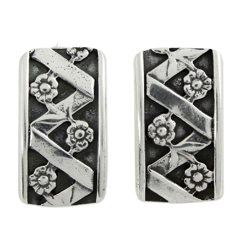 Drop Earrings with Abstract Designs -Handmade Silver 'Blossoming Beauty' Earrings (Mexico)