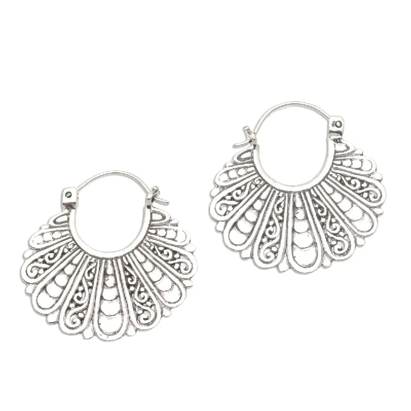 Waterproof Drop Earrings for Outdoor -NOVICA Sukawati Fans, Sterling silver hoop earrings - 1.2*1.2