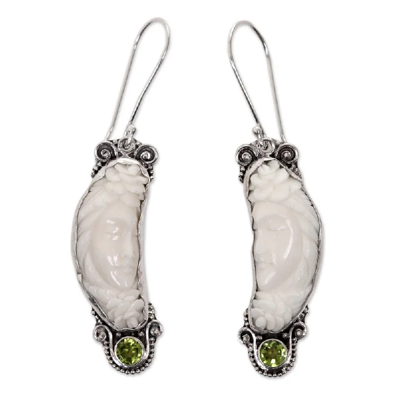 Hypoallergenic Drop Earrings for Sensitive -Handmade Sterling Silver Bone 'Rose Queen' Peridot Earrings (Indonesia)