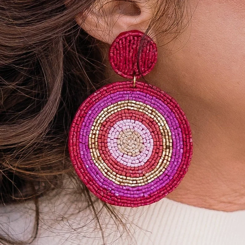 Drop Earrings for School Uniform -Strawberry Sundance Boho Beaded Earrings