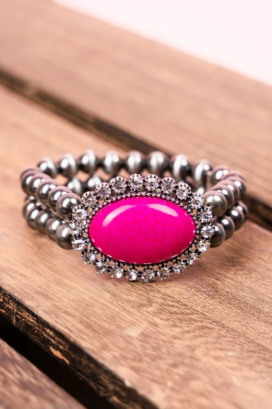 Bangles with natural amber for warm glow -Fuchsia Bentley Silvertone Beaded Bracelet Set