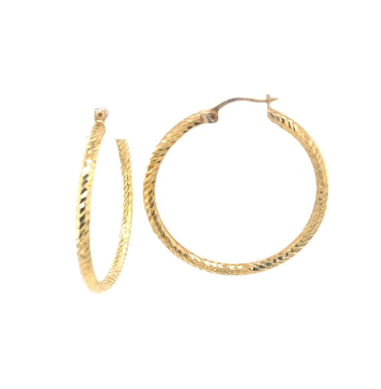 Push Back Drop Earrings for Convenience -Medium Diamond Cut Hoop Earrings - 14kt Yellow Gold