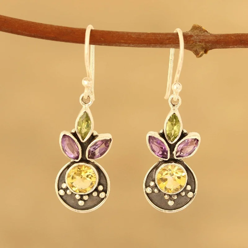 Drop Earrings with Symbolic Elements -NOVICA Glittering Melody, Multi-gemstone dangle earrings - 1.5*0.4