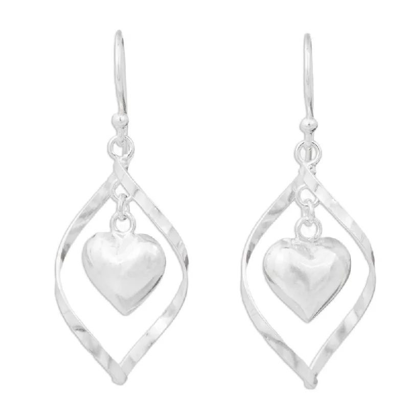 Drop Earrings with Vine Designs -Sterling Silver 'Captive Heart' Earrings - 1.5L*0.6W