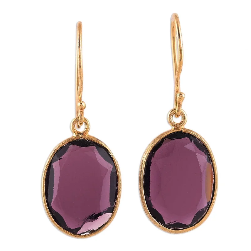 Heavy Duty Drop Earrings for Durability -NOVICA Royal Passion, Gold plated amethyst dangle earrings - 1.4*0.5