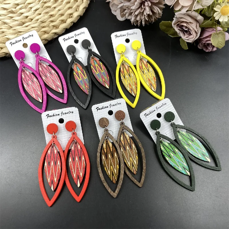 Drop Earrings for Yoga Session -Wholesale Bohemian Exaggerated Wooden Leaves Geometric Retro Earrings