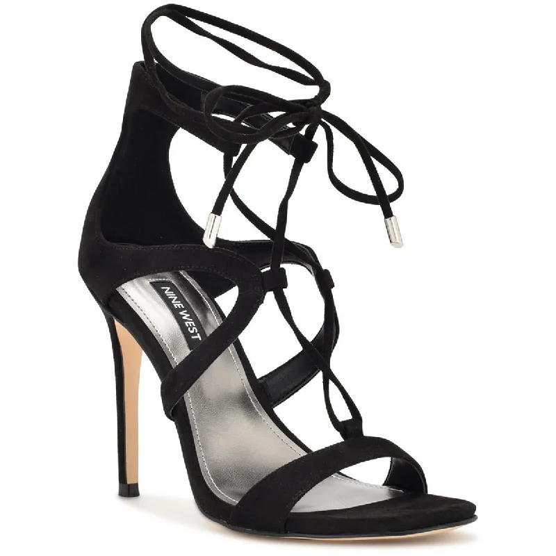 Boho-inspired sandals for women with braided straps and earthy tones-Nine West Womens Mindi 2 Faux Suede Strappy Heels