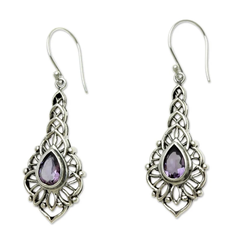 Drop Earrings with Vine Designs -Sterling Silver Rapture Amethyst Earrings (Indonesia) - Purple - 1.9L*0.6W