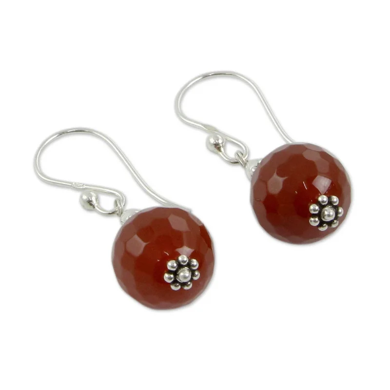 Drop Earrings for Bridesmaids Look -Sterling Silver 'Glorious Crimson' Agate Earrings(India)