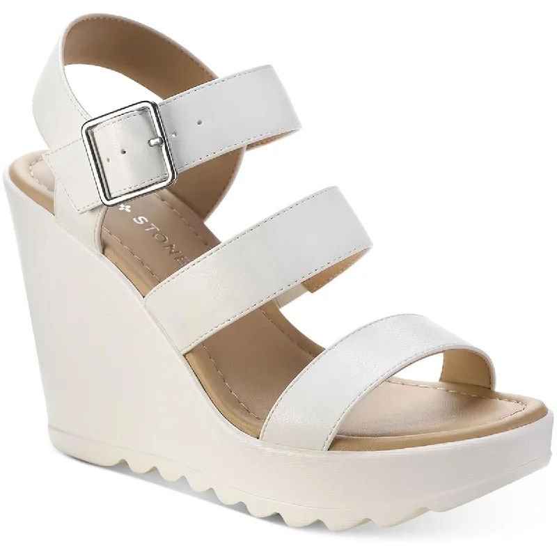 Casual sandals for women with flat soles and adjustable straps for easy wear-Sun + Stone Womens Siennaa Faux Leather Strappy Wedge Heels