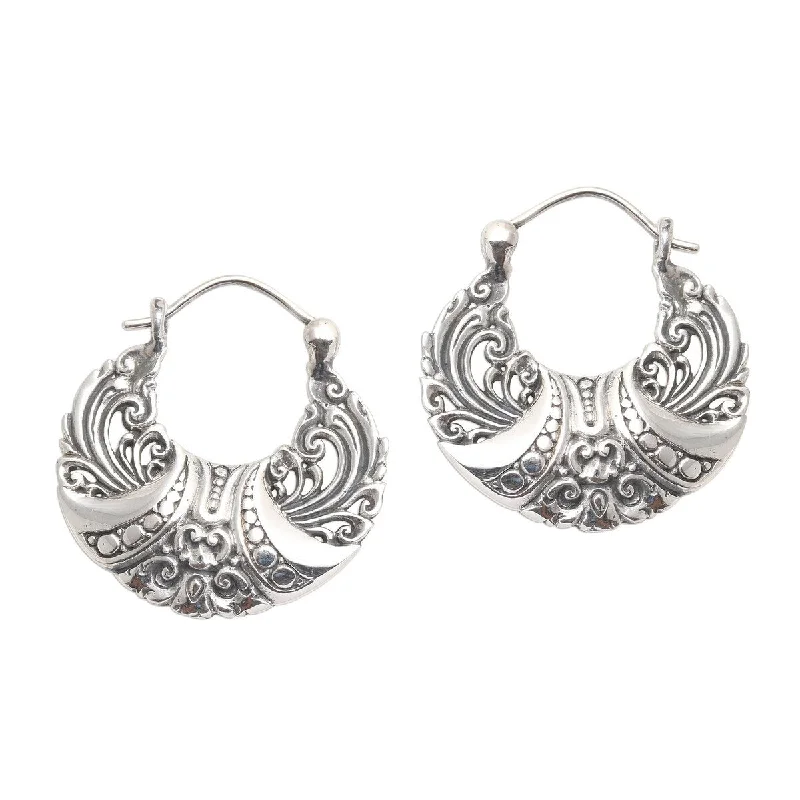 Short Drop Earrings for Subtle -NOVICA Royal Flower, Sterling silver hoop earrings - 1.2*0.1