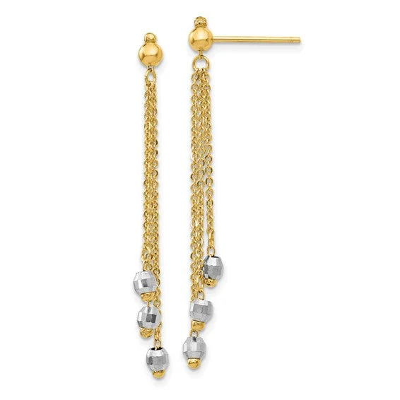 Drop Earrings with Knot Designs -Cable Chain and Bead Design Dangle Earrings - 14kt Two-Tone Gold