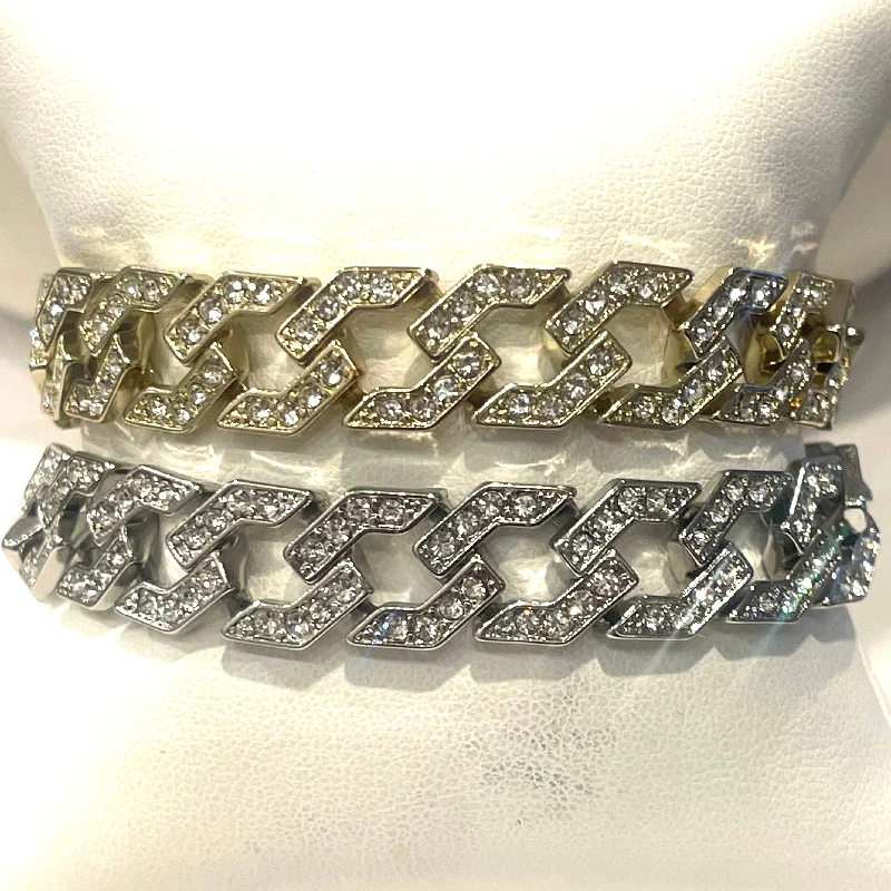 Bracelets with starburst topaz for radiant beauty -Pave Hexagonal link Bracelet