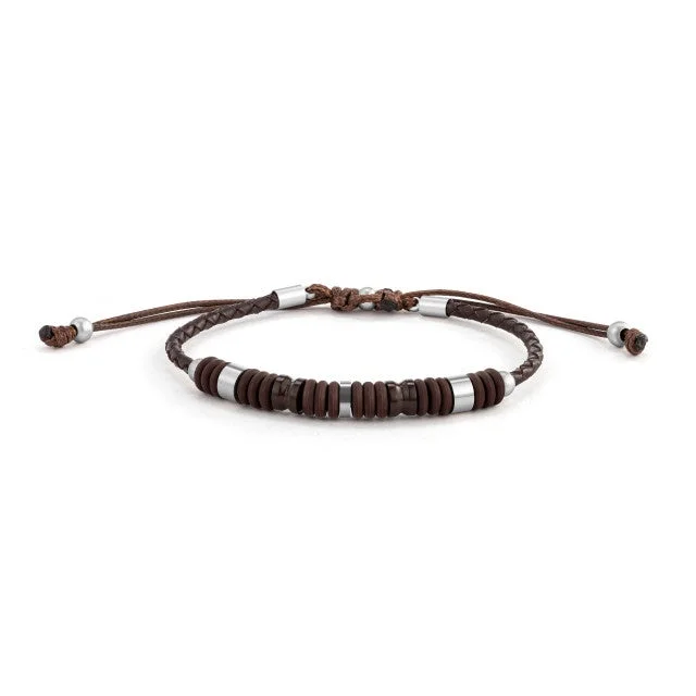 Bangles with sleek matte finish for subtlety -DISC-Mens Leather Cord Bracelet-Brown