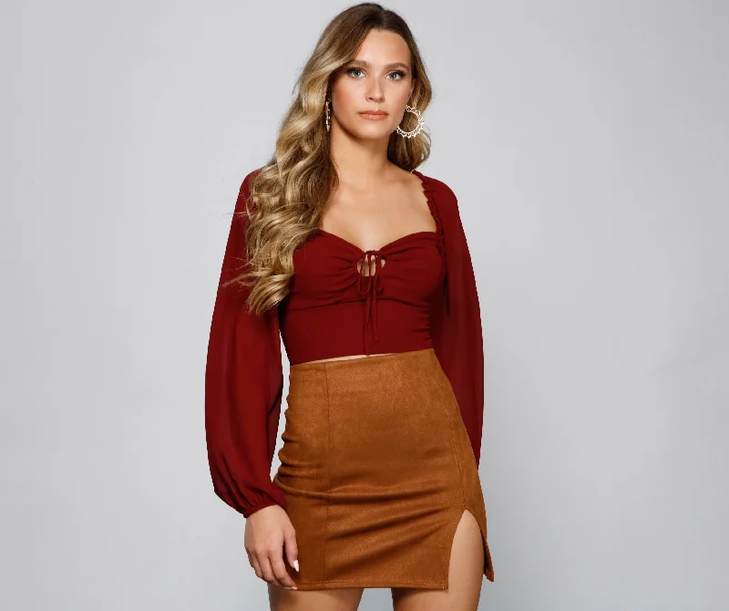 Elegant satin crop top for women with luxurious texture and chic appearance-Chic Appeal Long Sleeve Crop Top