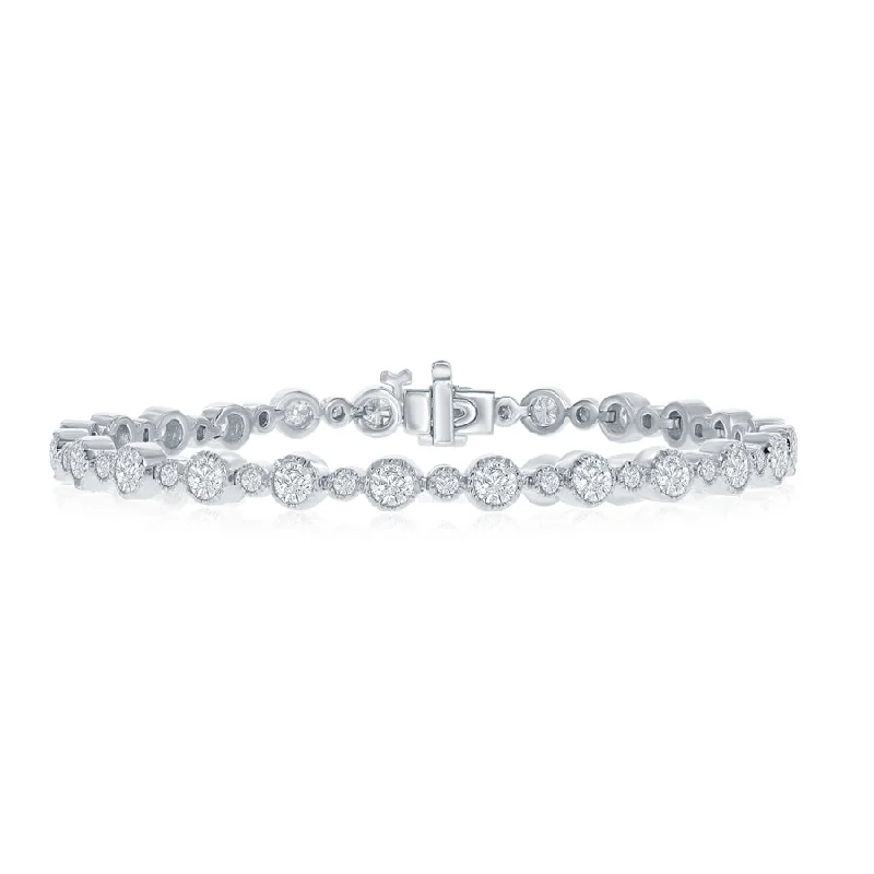 Bracelets with sunstone gems for fiery shine -14K WHITE GOLD DIAMOND MILGRAIN BRACELET - 3.22CTW