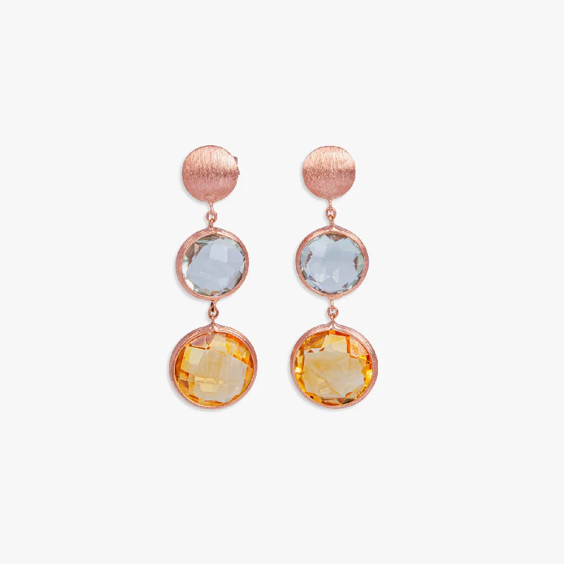 Drop Earrings for Travel Look -Kensington Drop Earrings In 14K Satin Rose Gold  with Citrine and Prasiolite